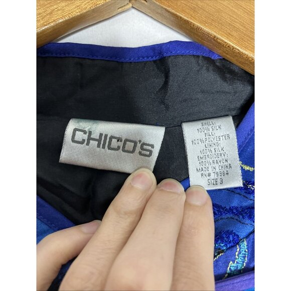 Chicos Silk Jacket Embroidered Indigo Blue Purple Women's Size 3 XL - Picture 6 of 10